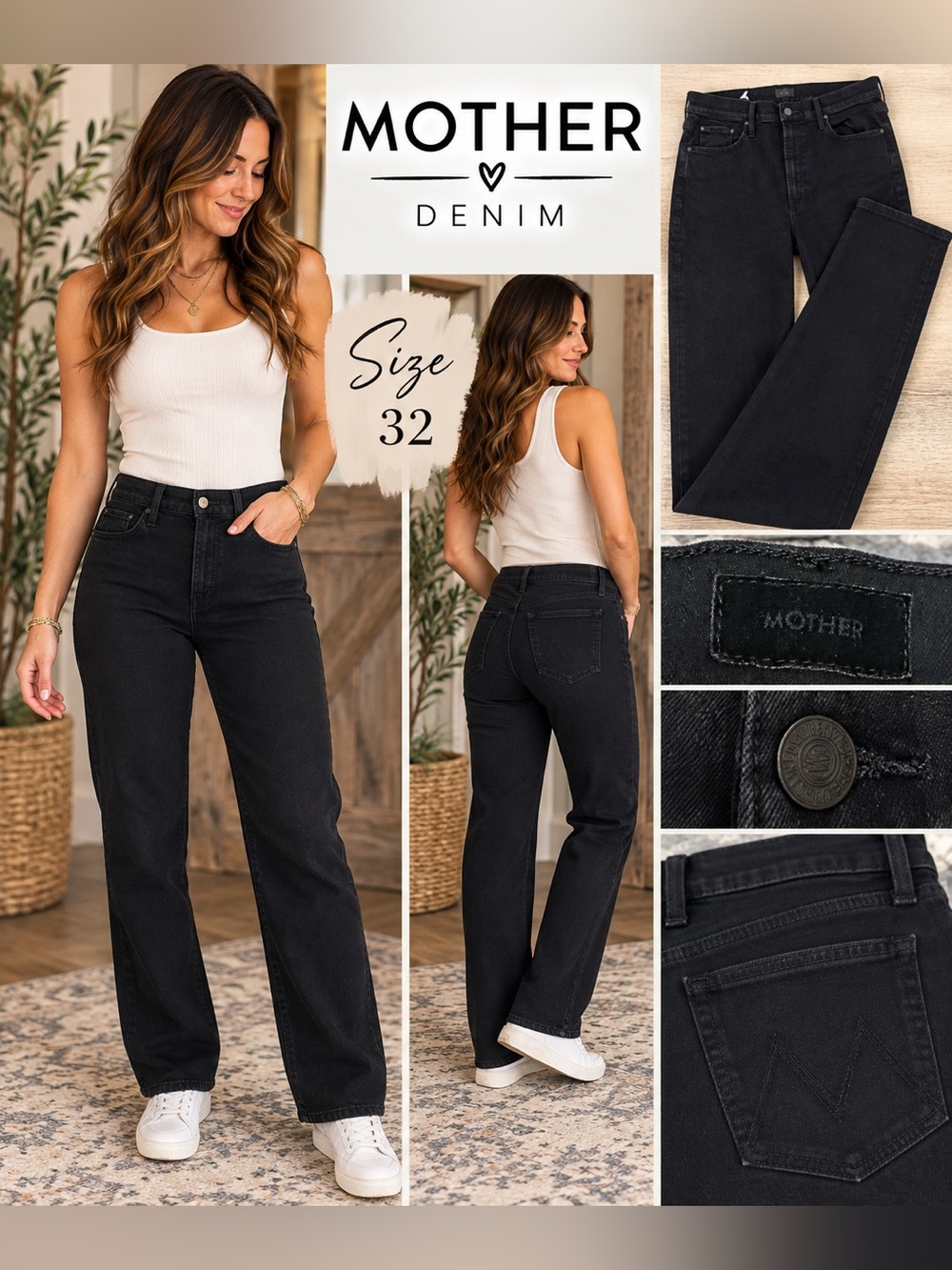 MOTHER Straight-Leg Jeans in Black Wash